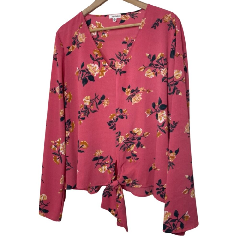 EYESHADOW | Women's Pink Bohemian Long Bell Sleeve Floral Blouse | Size XL - Picture 4 of 12